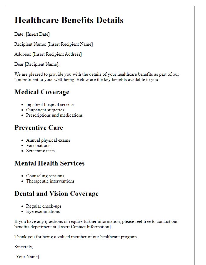 Letter template of healthcare benefits details for beneficiaries