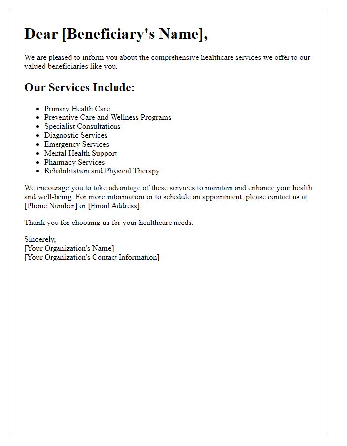 Letter template of healthcare services offered to beneficiaries