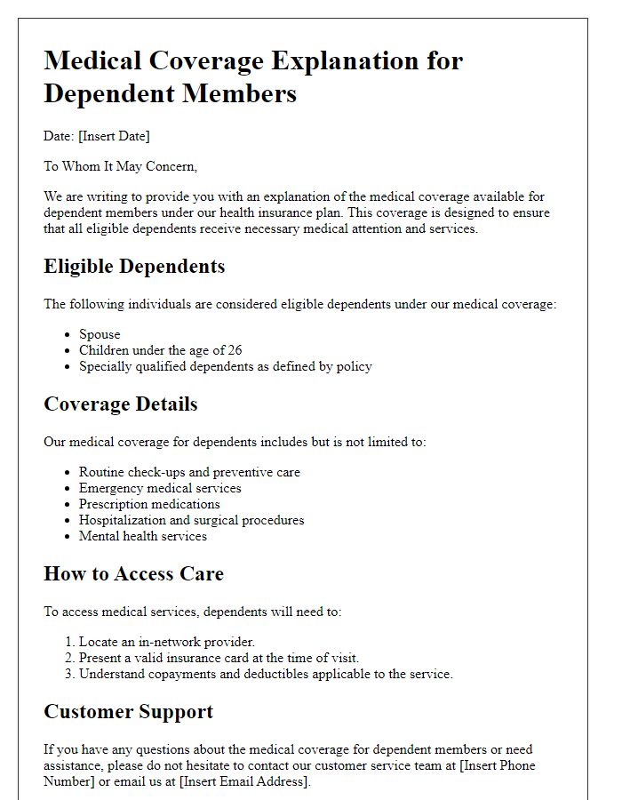 Letter template of medical coverage explanation for dependent members