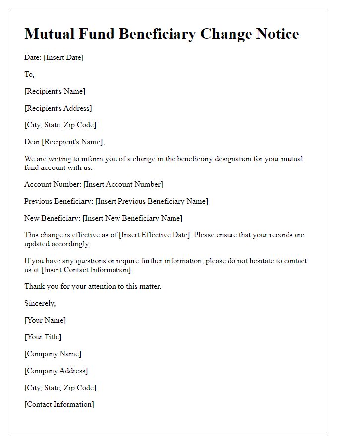 Letter template of mutual fund beneficiary change notice