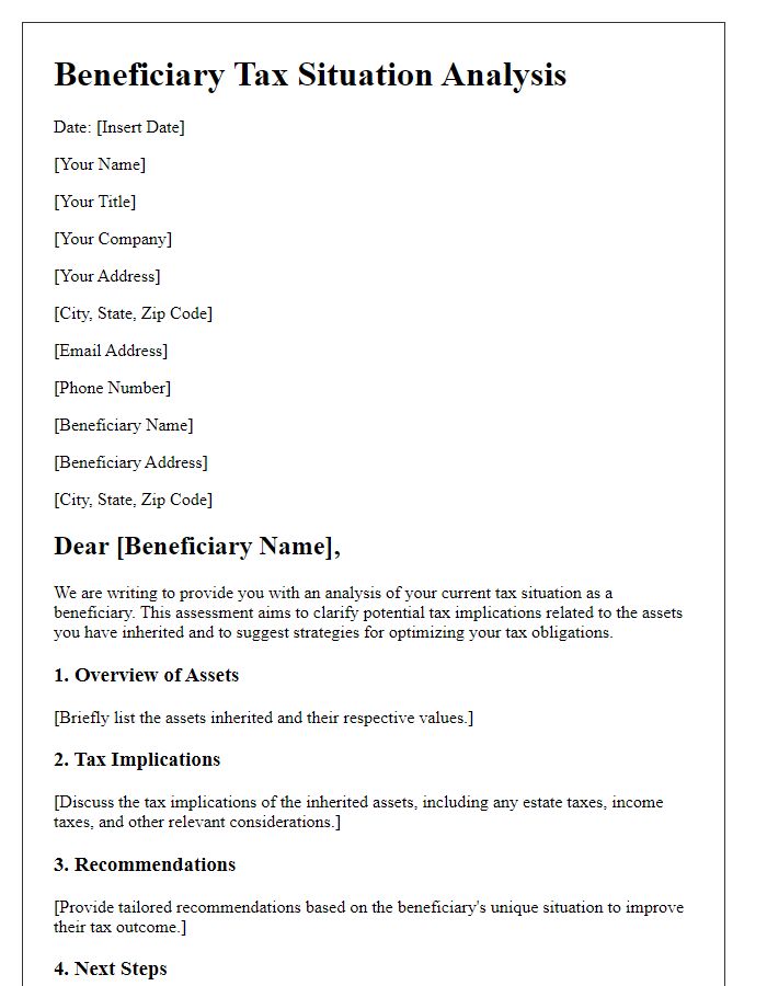 Letter template of beneficiary tax situation analysis