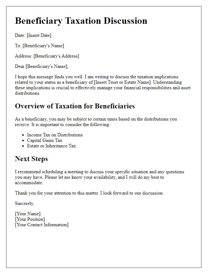 Letter template of beneficiary taxation discussion