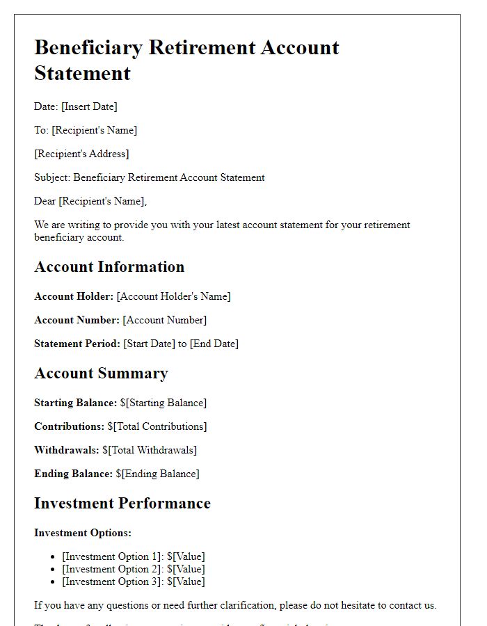 Letter template of beneficiary retirement account statement for financial planning.