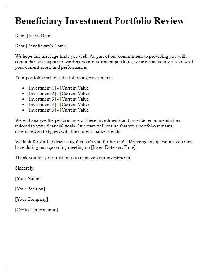 Letter template of beneficiary investment portfolio review