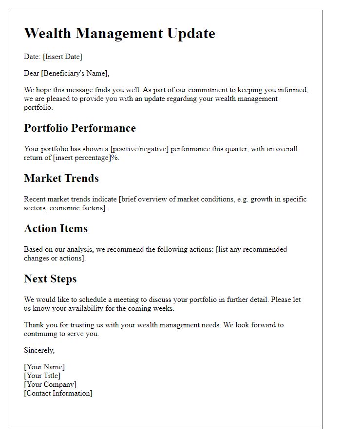 Letter template of beneficiary wealth management update