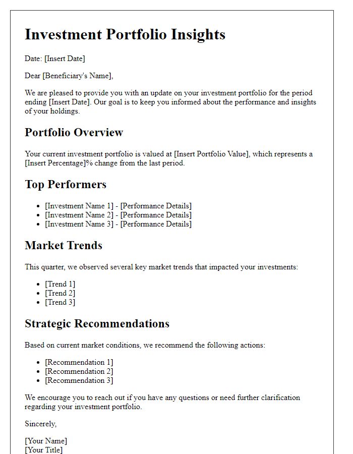 Letter template of investment portfolio insights for beneficiaries