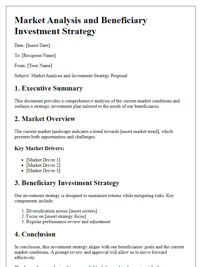 Letter template of market analysis and beneficiary investment strategy