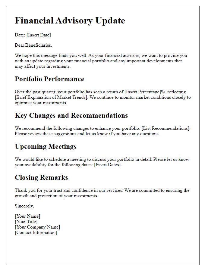 Letter template of financial advisory update for beneficiaries