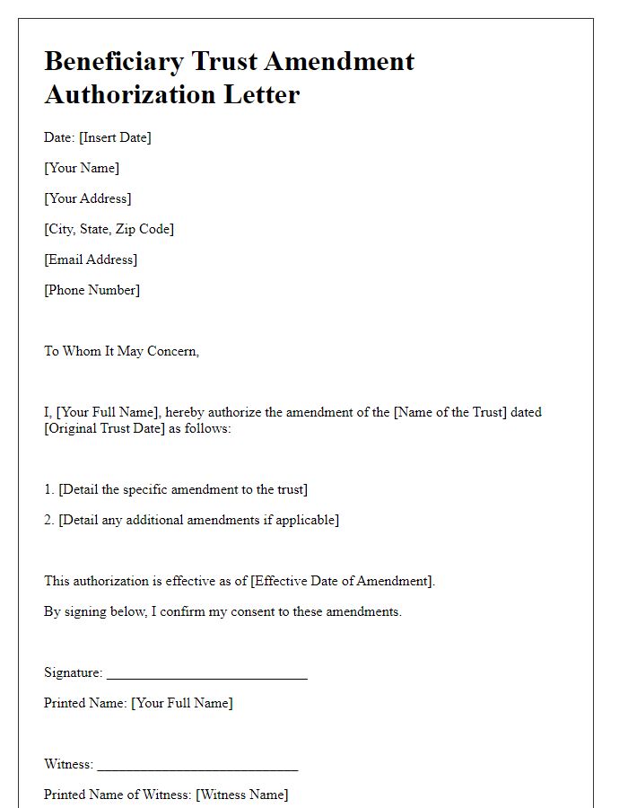 Letter template of beneficiary trust amendment authorization