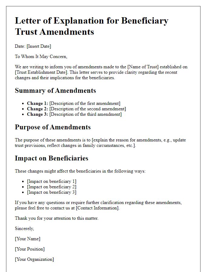 Letter template of beneficiary trust amendments explanation