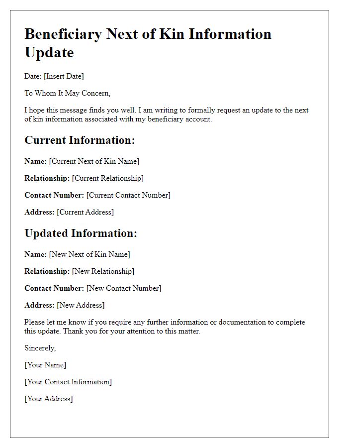 Letter template of beneficiary next of kin information update