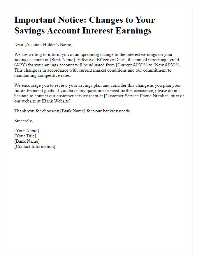 Letter template of changes to savings account interest earnings.