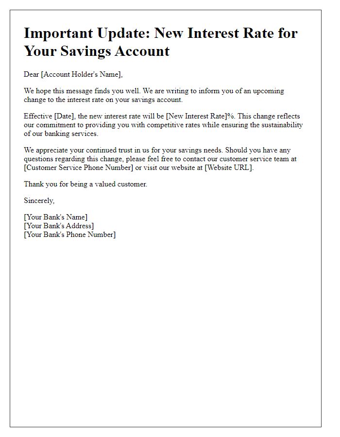 Letter template of new interest rate details for your savings account.