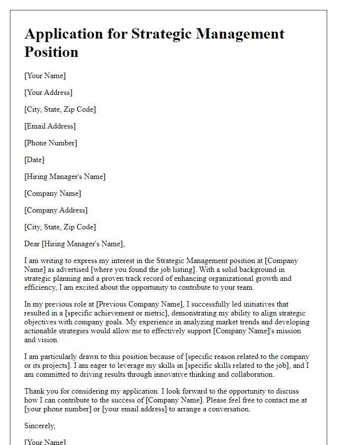 Letter template of application for strategic management job