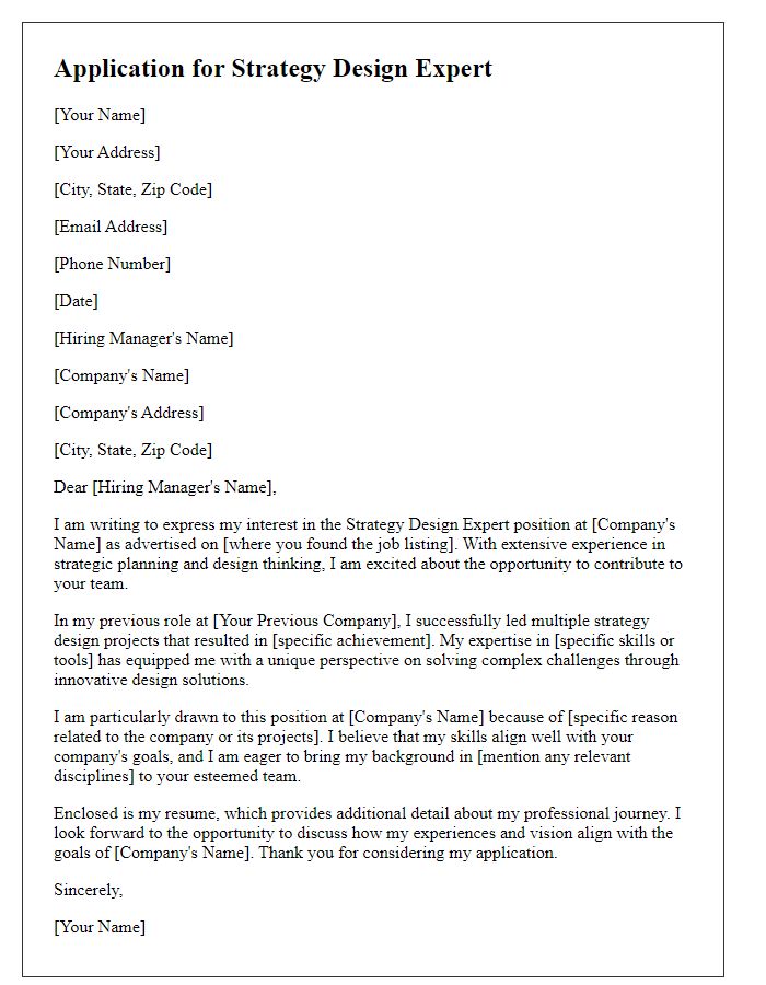 Letter template of application for strategy design expert