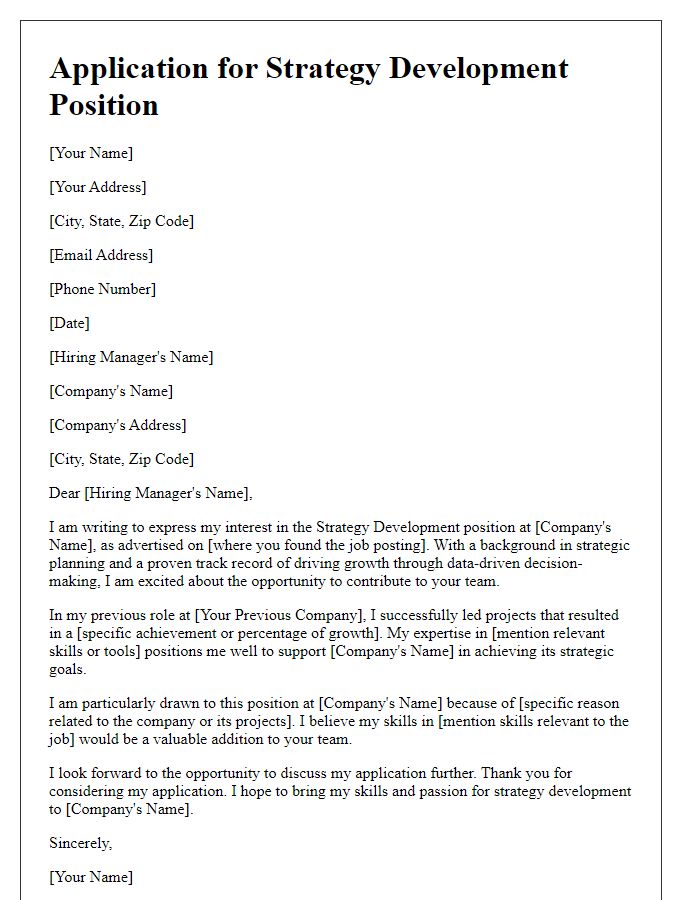 Letter template of application for strategy development position