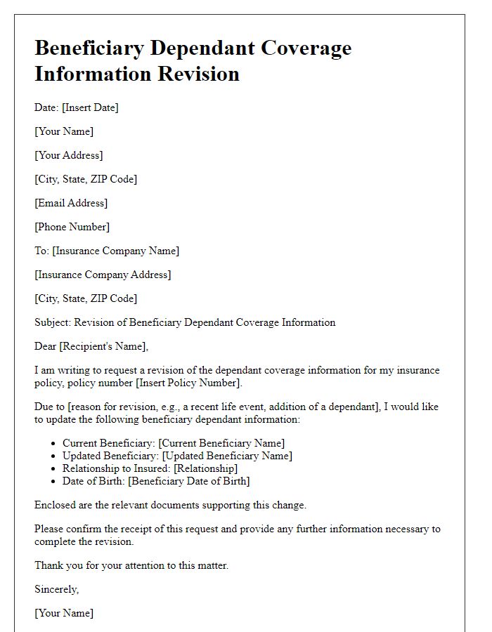 Letter template of beneficiary dependant coverage information revision