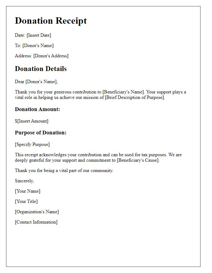 Letter template of soliciting donation receipt for beneficiaries