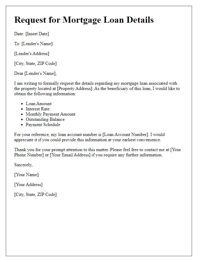 Letter template of beneficiary mortgage loan details request