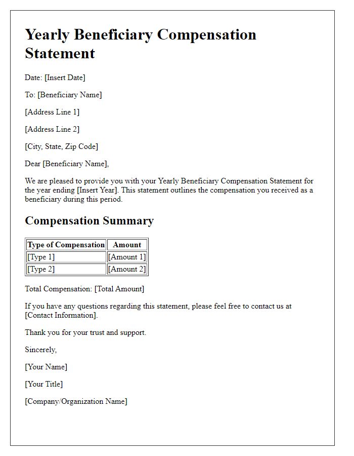 Letter template of yearly beneficiary compensation statement.