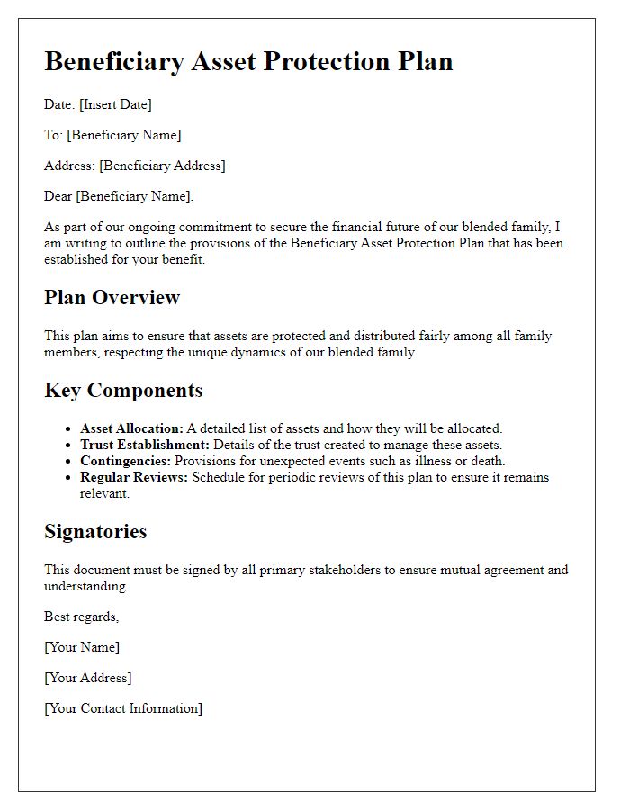 Letter template of beneficiary asset protection plan for blended families.