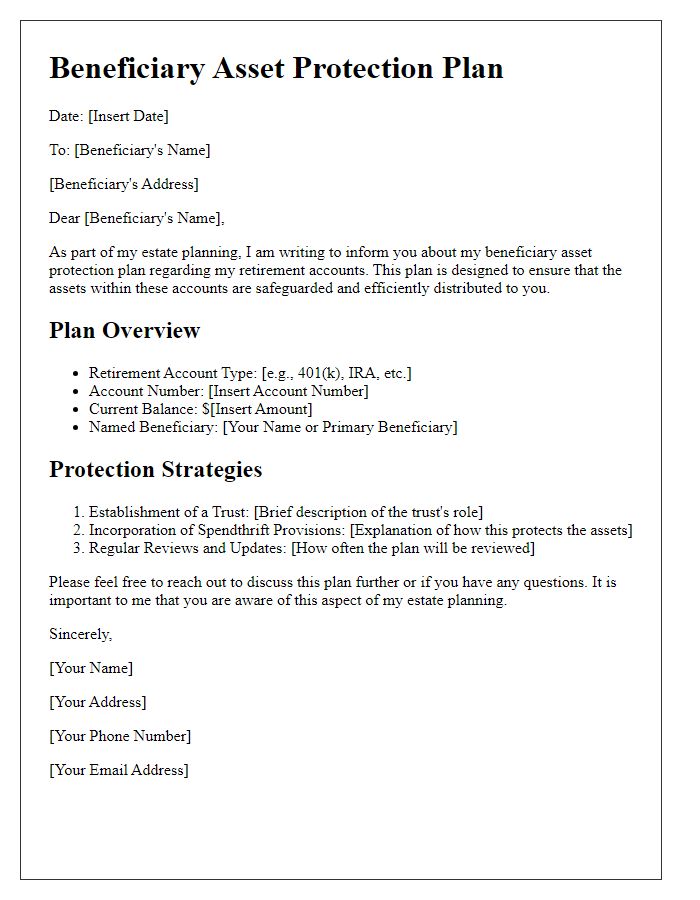 Letter template of beneficiary asset protection plan for retirement accounts.