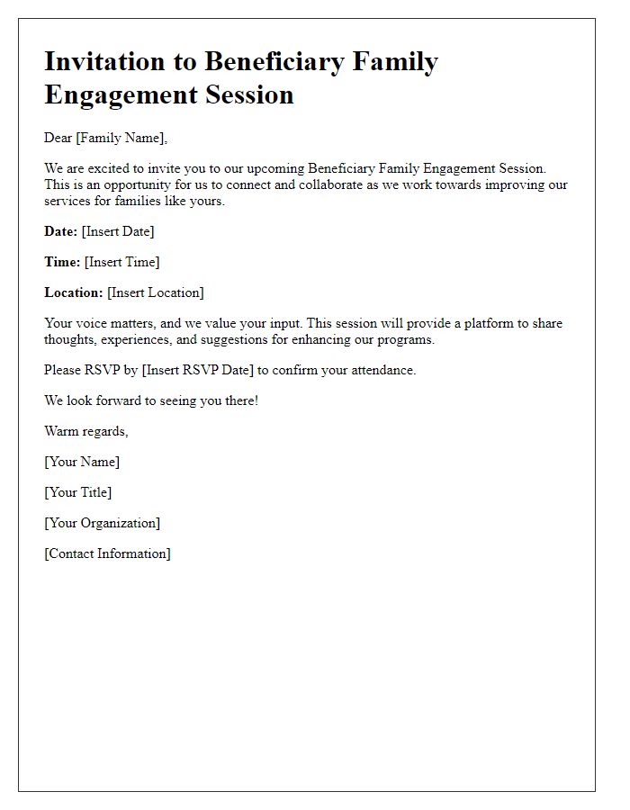 Letter template of call for beneficiary family engagement session.