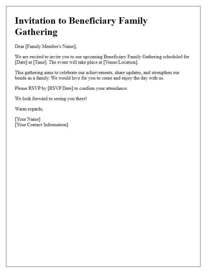 Letter template of invitation for beneficiary family gathering.