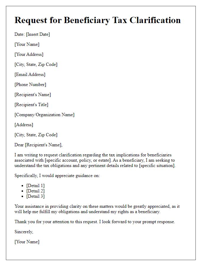 Letter template of request for beneficiary tax clarification