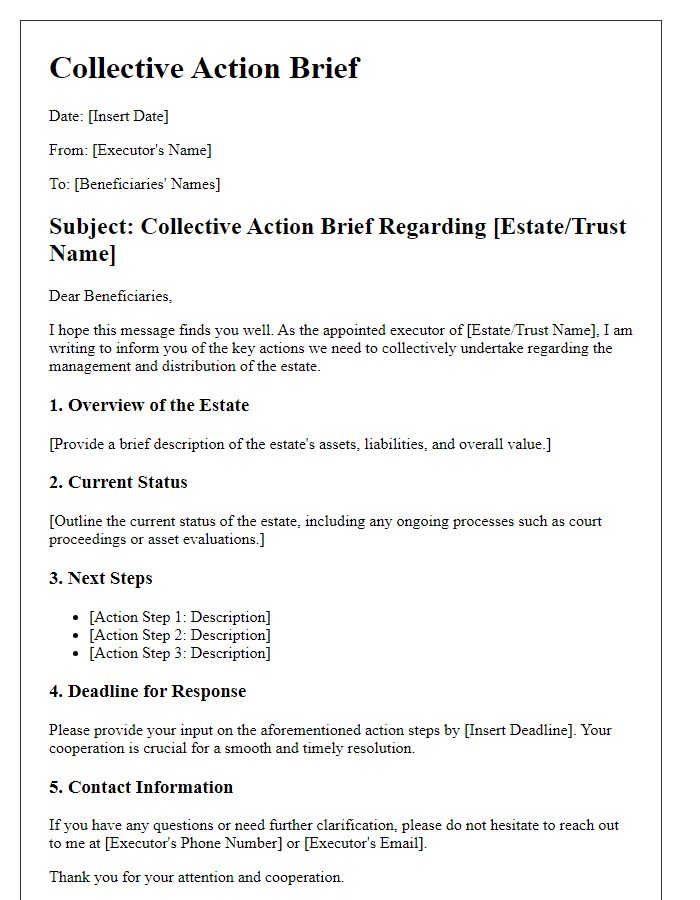 Letter template of beneficiary and executor collective action brief