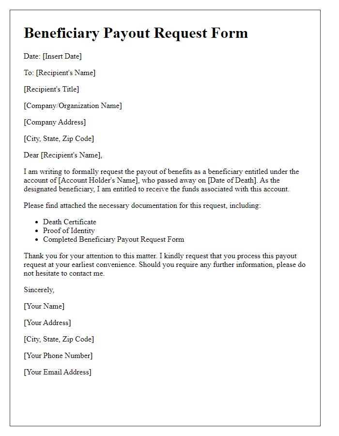 Letter template of beneficiary payout request form.