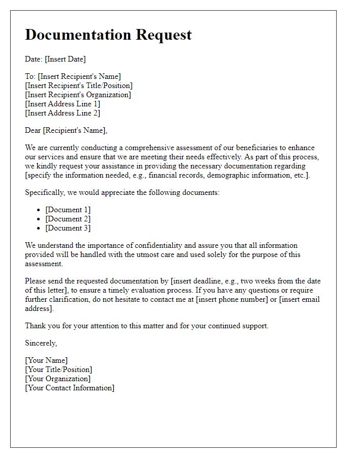 Letter template of documentation request for beneficiary assessment