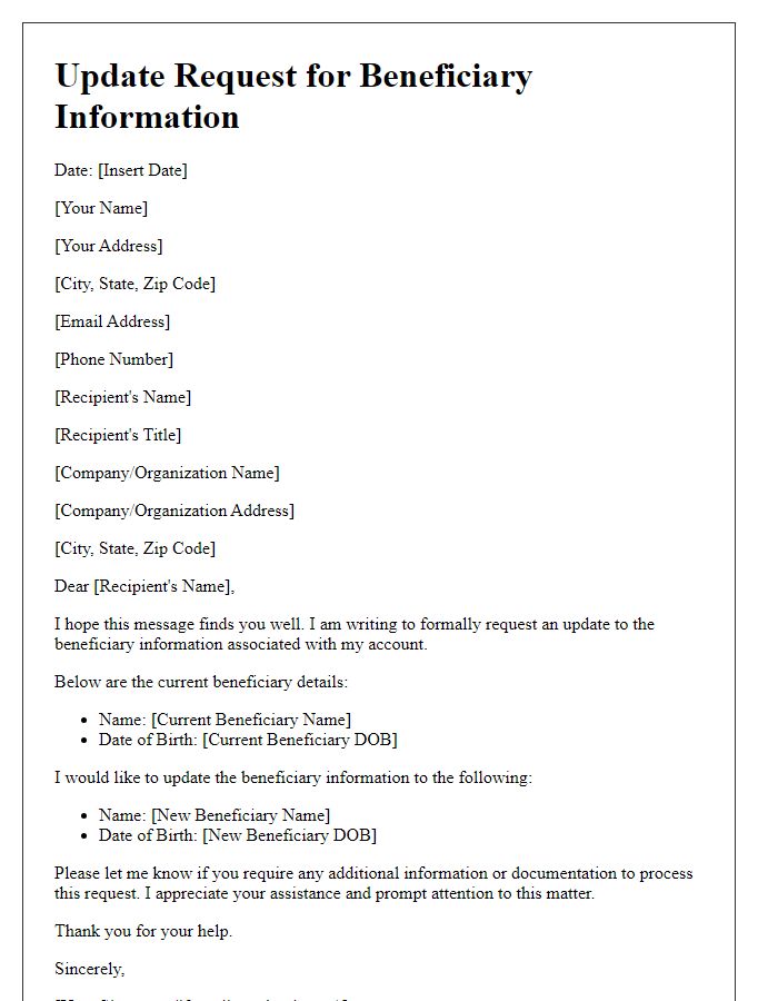 Letter template of update request for beneficiary information