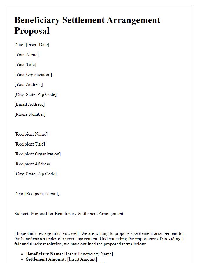 Letter template of beneficiary settlement arrangement proposal.