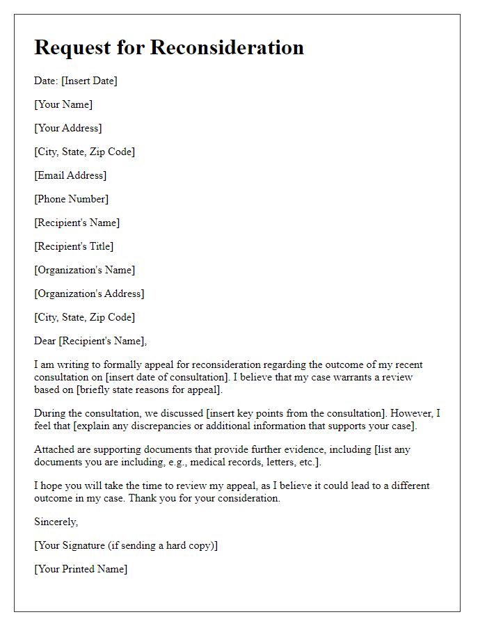 Letter template of beneficiary appeal for reconsideration following a consultation.