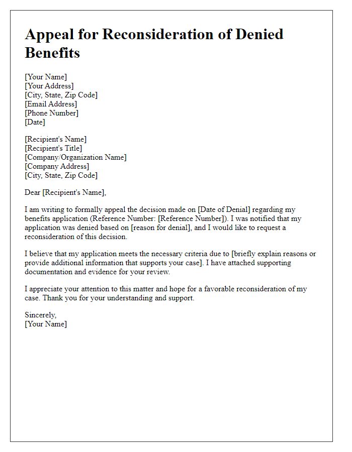 Letter template of beneficiary appeal for reconsideration of denied benefits.