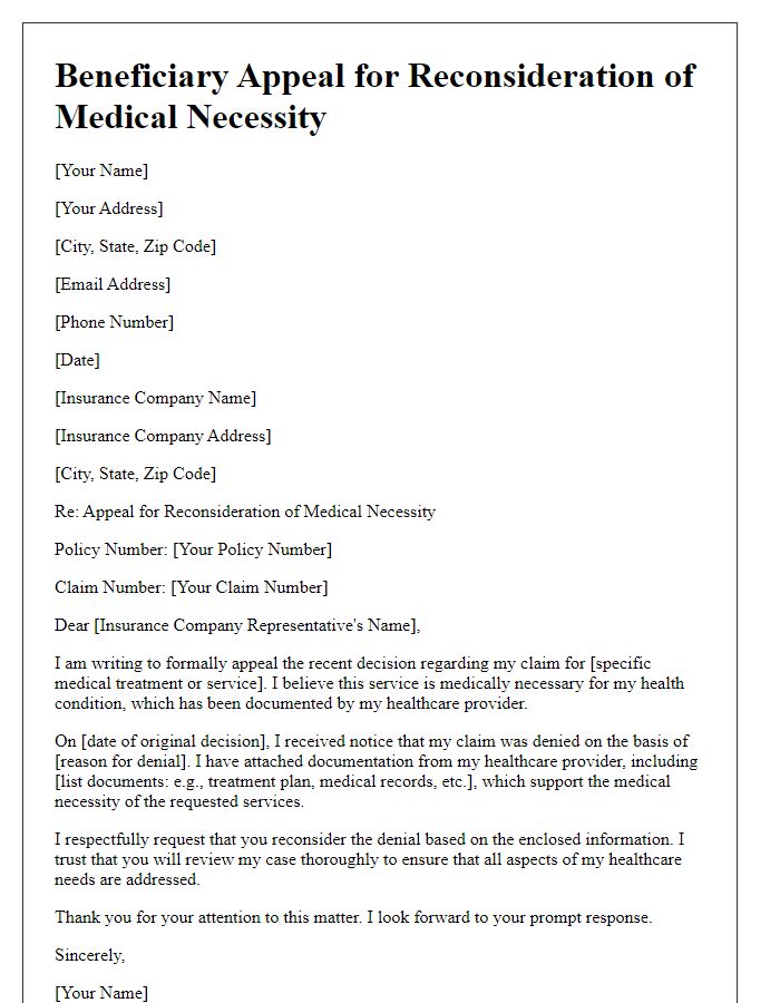 Letter template of beneficiary appeal for reconsideration of medical necessity.