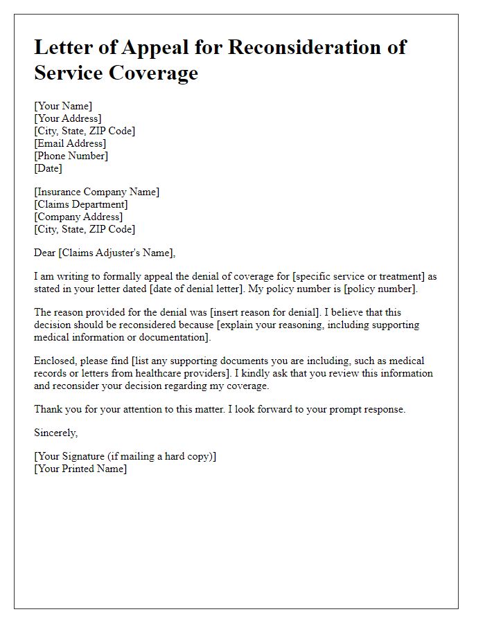 Letter template of beneficiary appeal for reconsideration of service coverage.