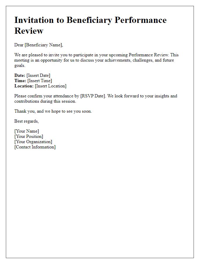 Letter template of Beneficiary Performance Review Invitation