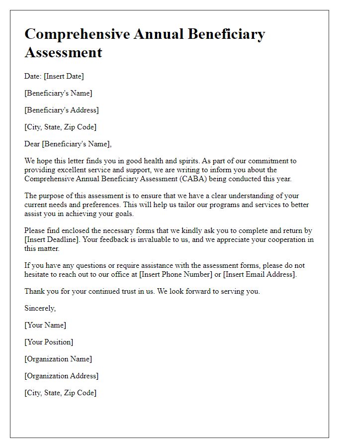 Letter template of Comprehensive Annual Beneficiary Assessment