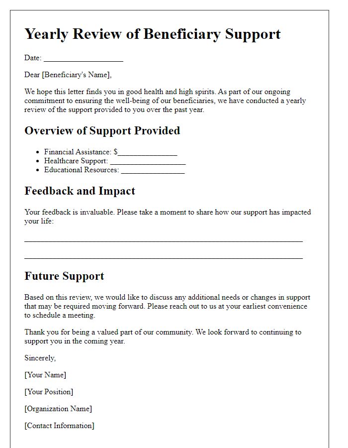 Letter template of Yearly Review for Beneficiary Support