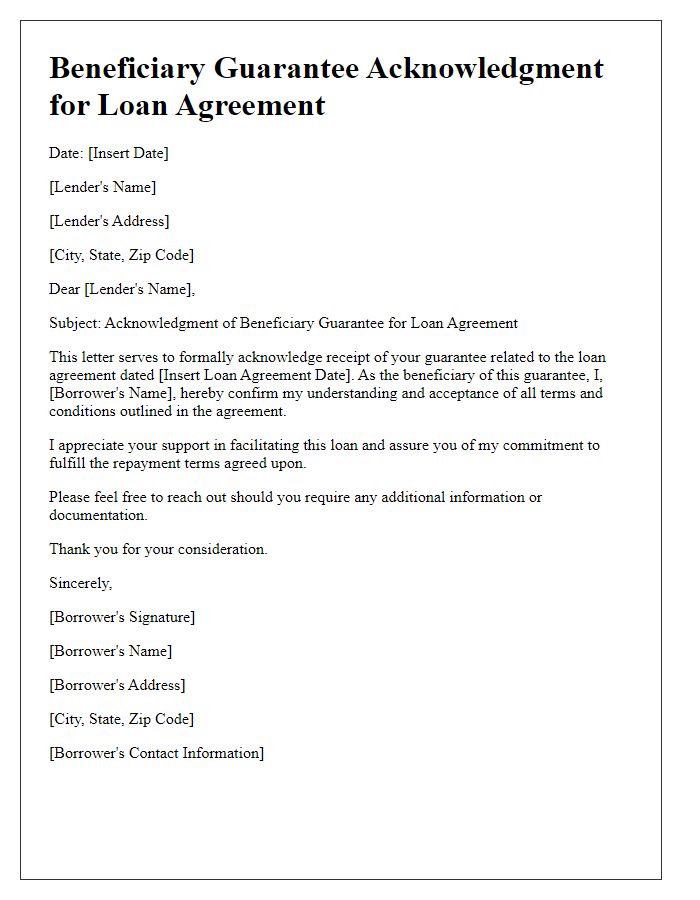 Letter template of Beneficiary Guarantee Acknowledgment for Loan Agreement