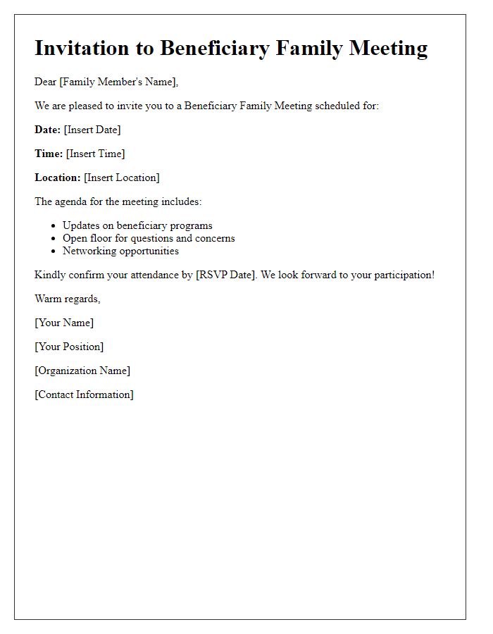 Letter template of beneficiary family meeting invitation