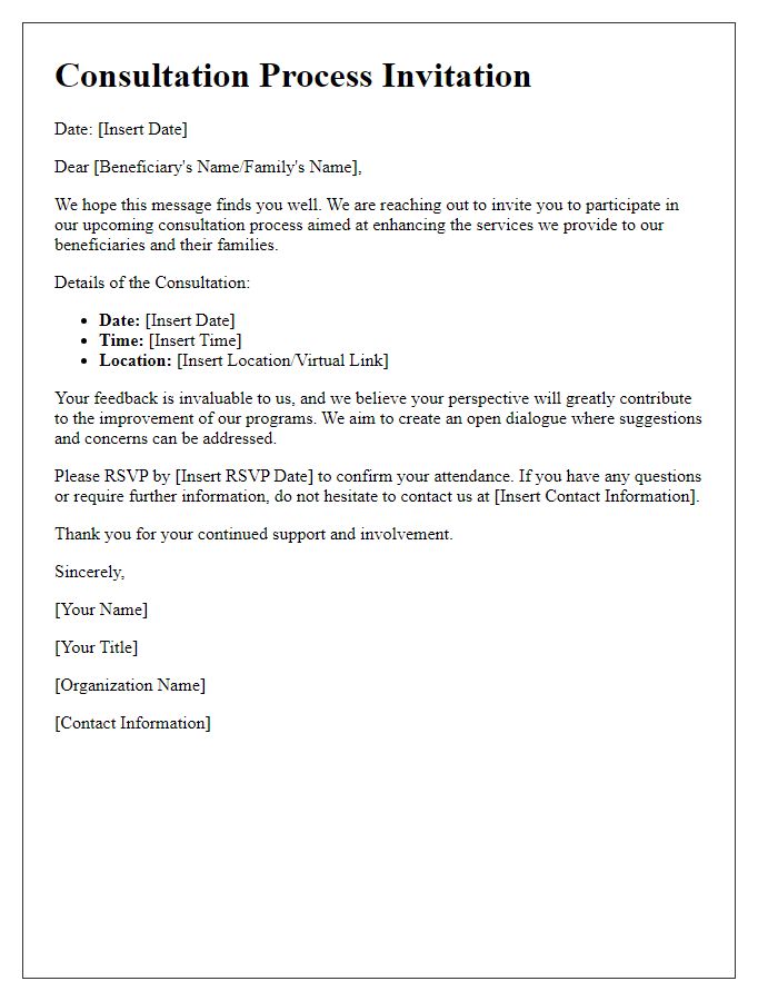 Letter template of consultation process for beneficiaries and families