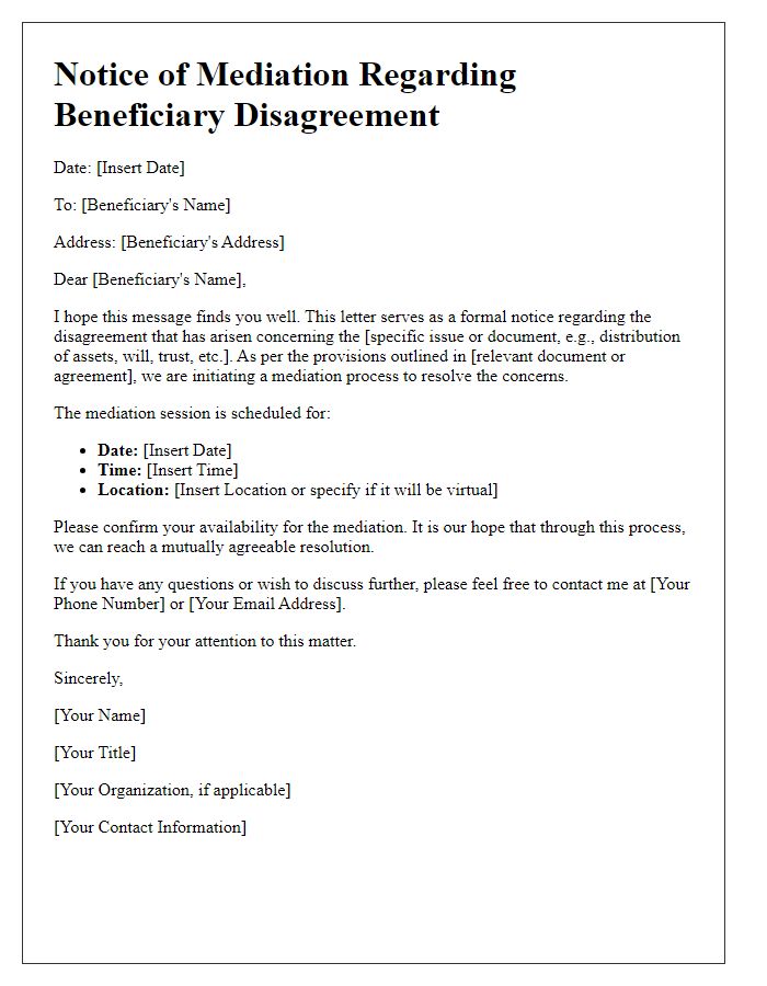 Letter template of beneficiary disagreement mediation notice