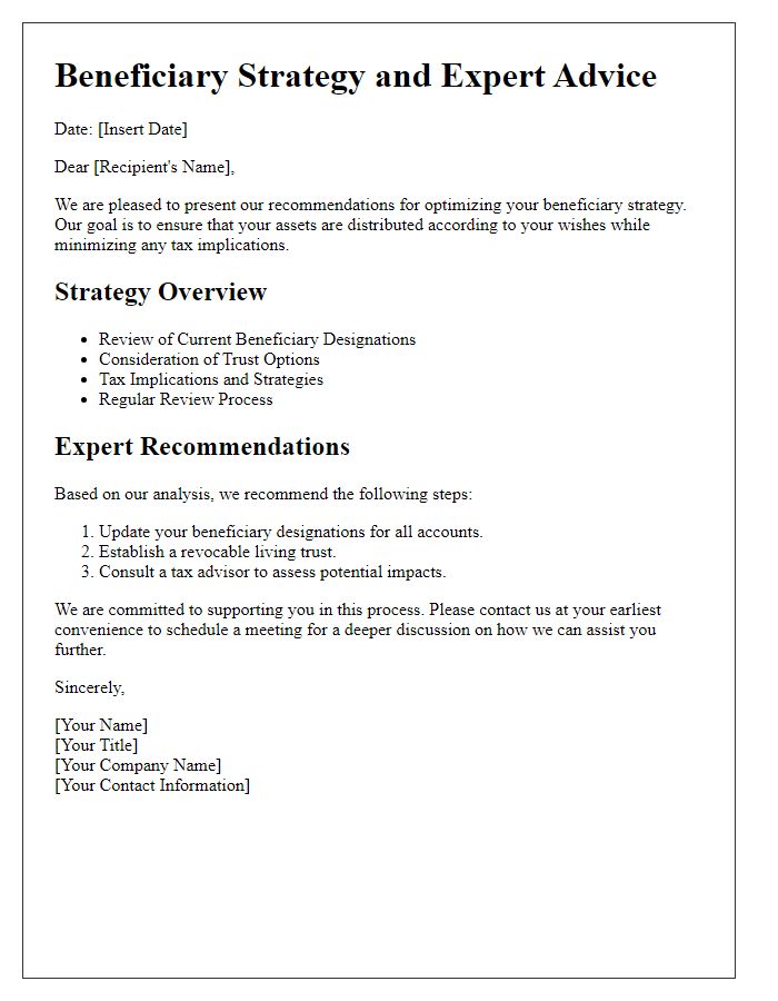 Letter template of beneficiary strategy and expert advice