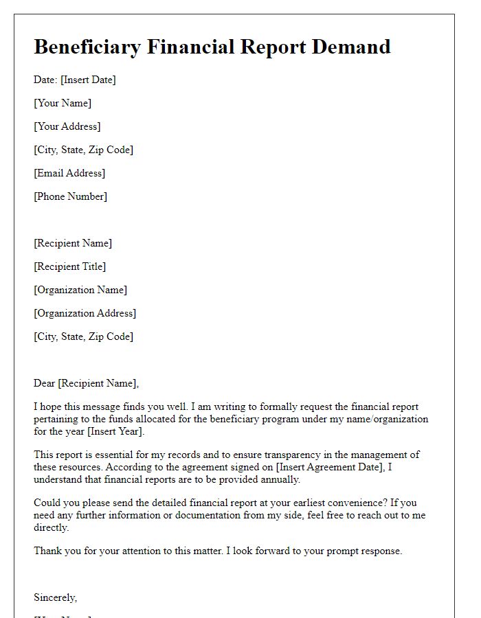 Letter template of beneficiary financial report demand