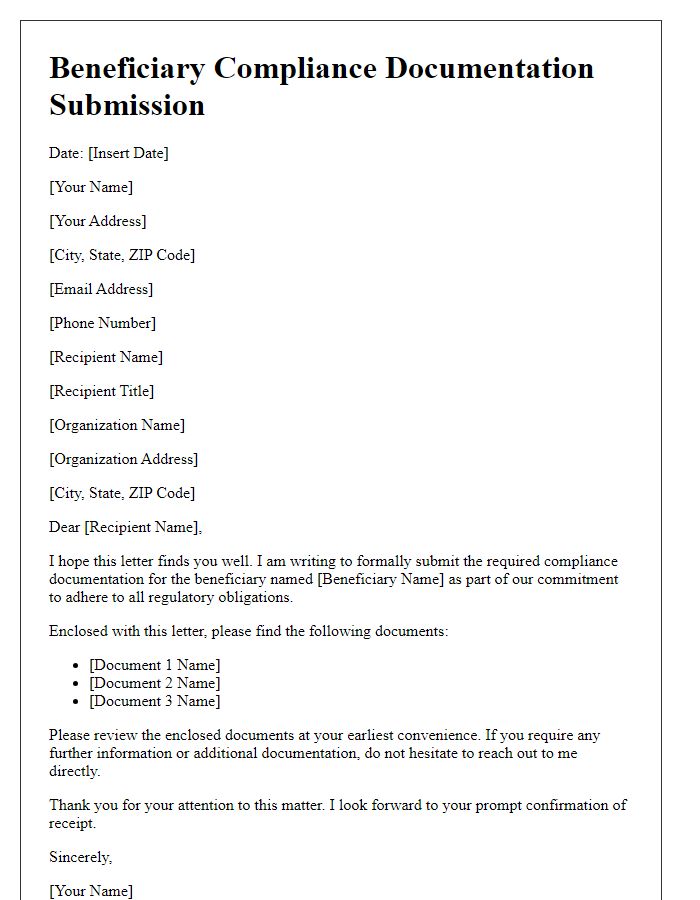 Letter template of beneficiary compliance documentation submission.