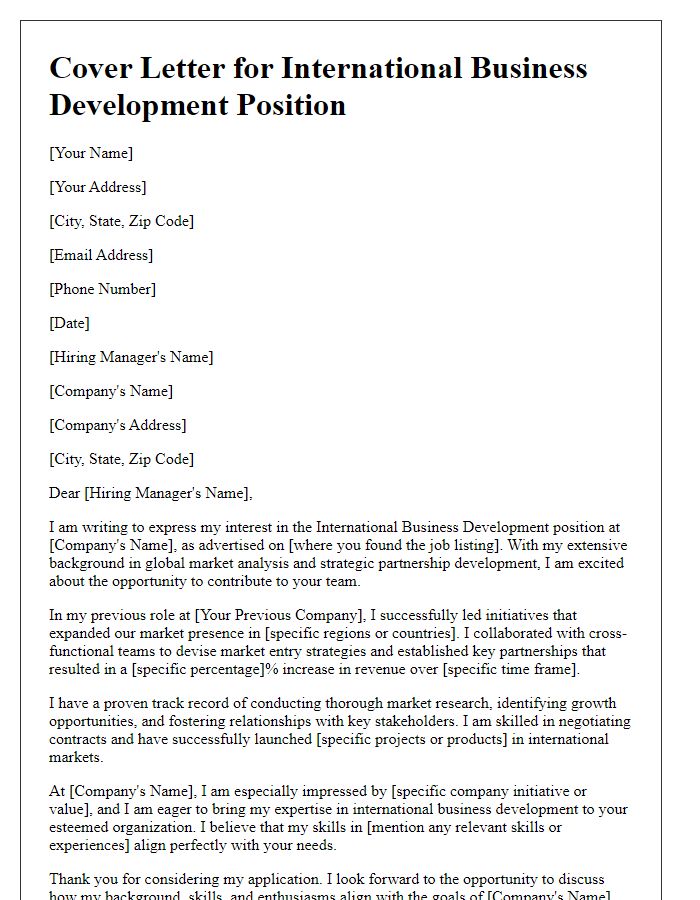 Letter template of international business development job application cover letter