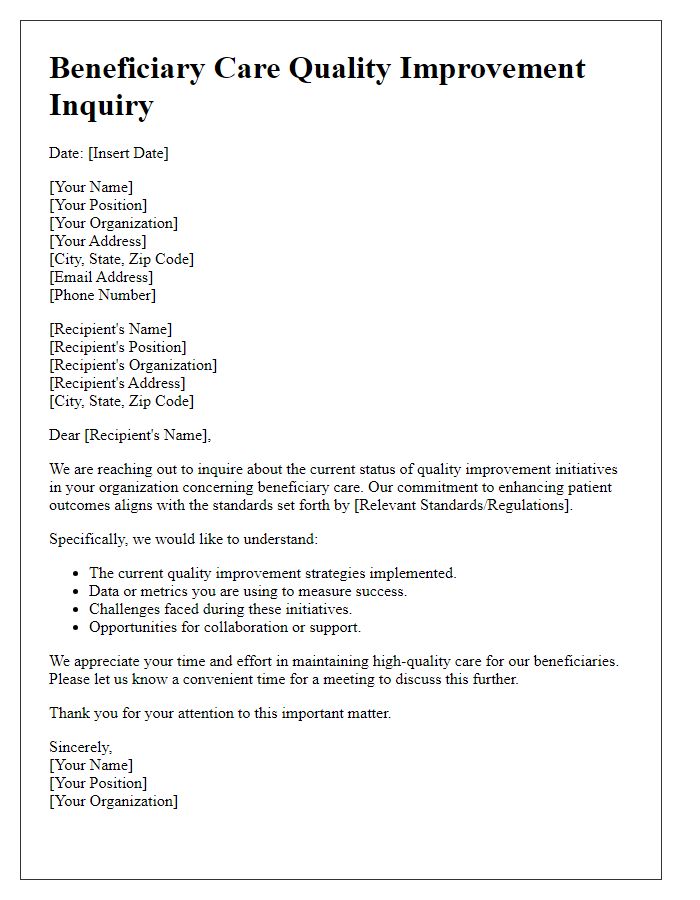 Letter template of beneficiary care quality improvement inquiry